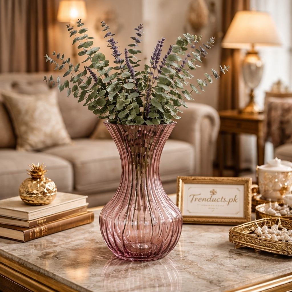 Elegant Ribbed Glass Vase & Aromatic Floral Bundle (13" x 6")