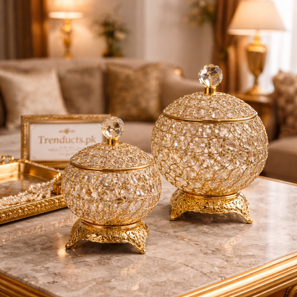 Luxury Ice Gold Crystal Globe Candy Jars
