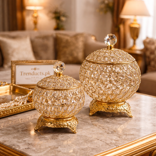 Luxury Ice Gold Crystal Globe Candy Jars