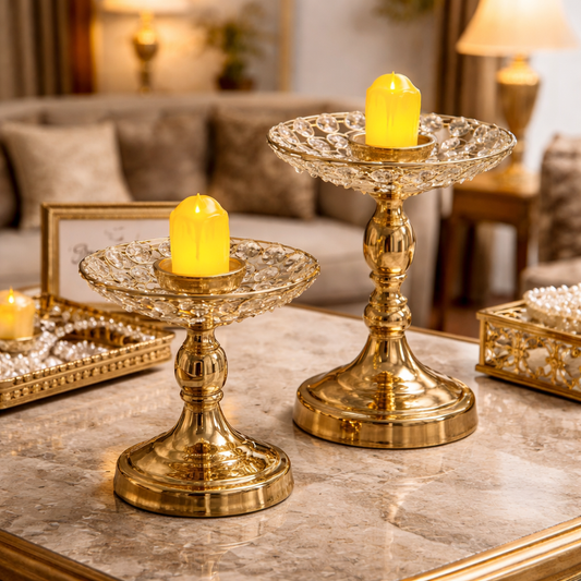 Luxury Ice Gold Crystal Candle Stands