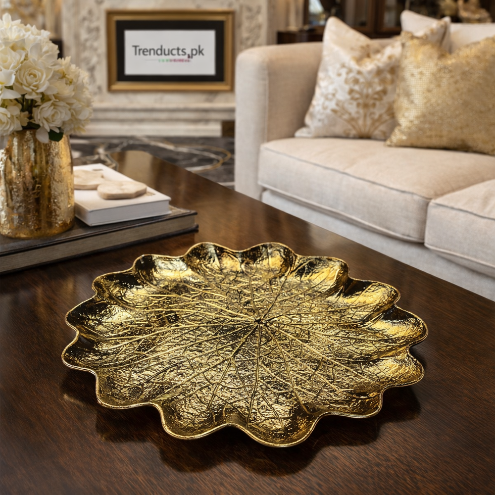 Gold-Plated Fiber Lotus Leaf Decor Tray (13" x 13")