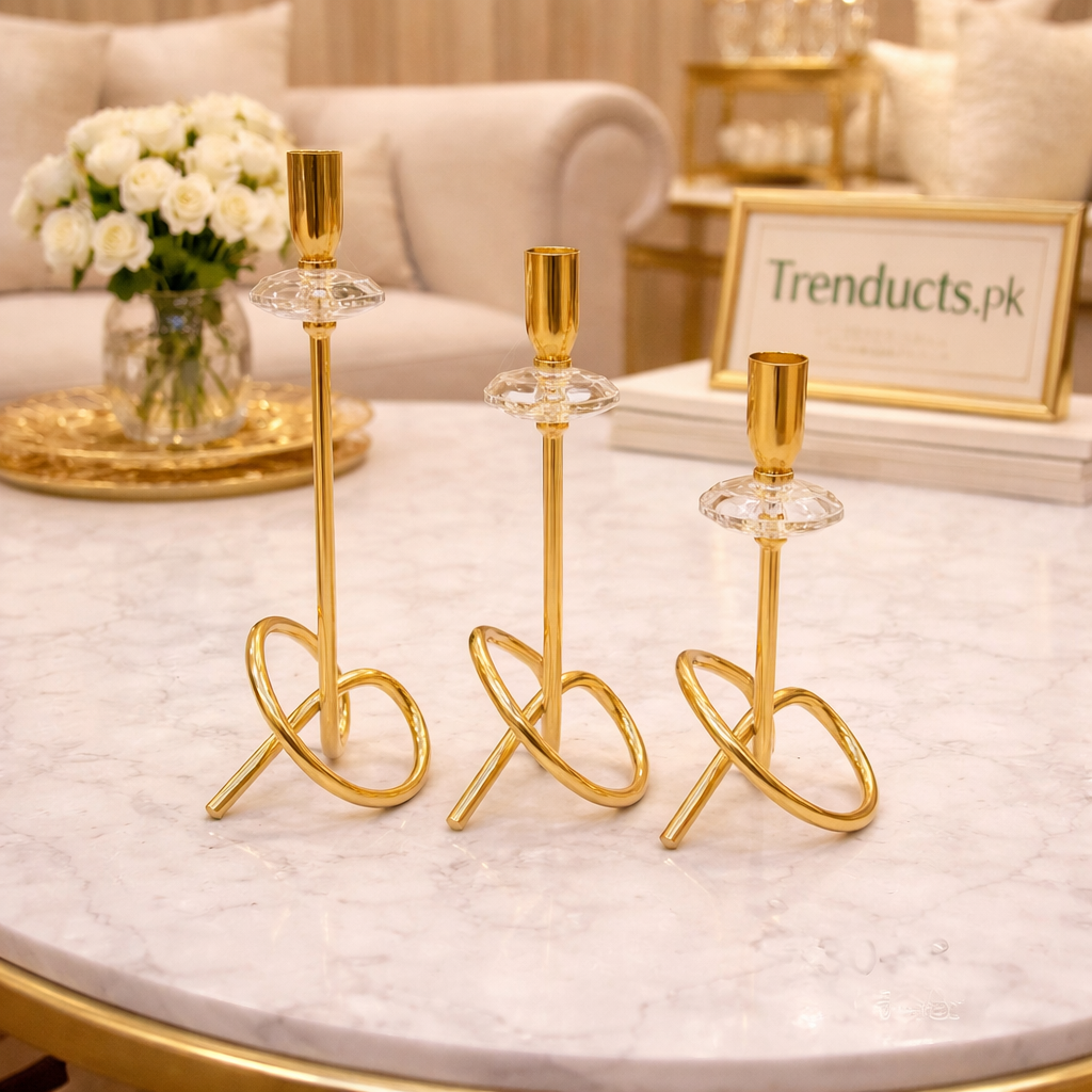 Modern Infinity Loop Metal Candle Stand – 3 Piece Luxury Set