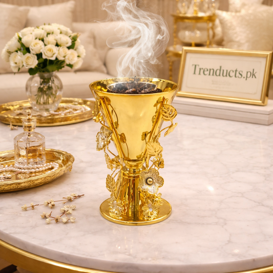 Luxury Golden Floral Metal Incense Burner (Bakhoor Burner)