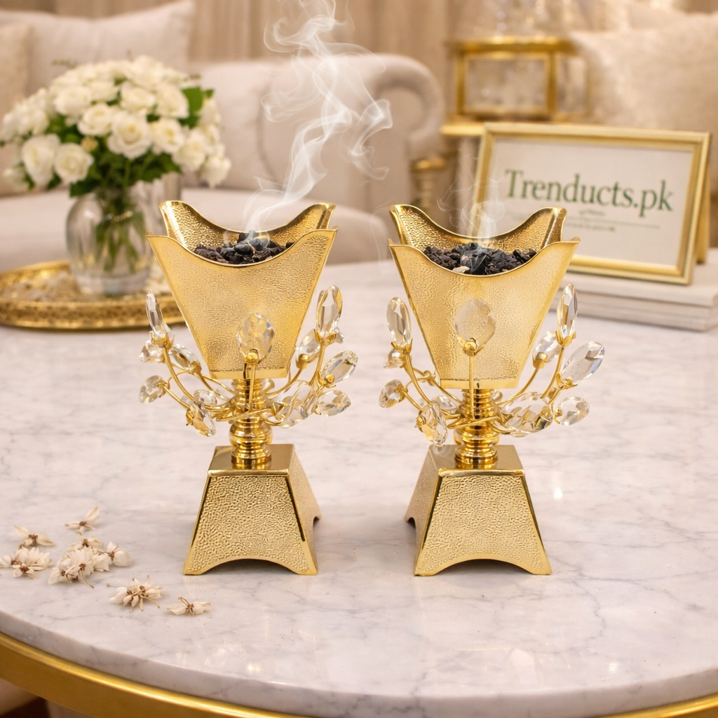 Luxury Crystal-Accented Metal Incense Burner Collection