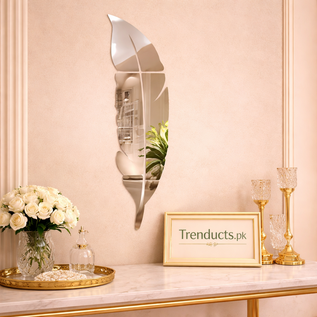 Modern Silver 3D Leaf Acrylic Mirror Wall Decor Stickers