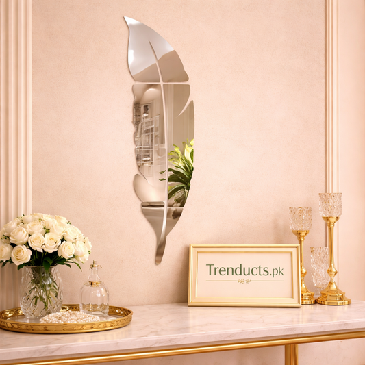 Modern Silver 3D Leaf Acrylic Mirror Wall Decor Stickers