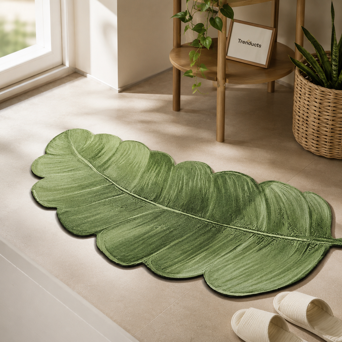 Premium Leaf Non-Slip Bath Mat with Rubber Base