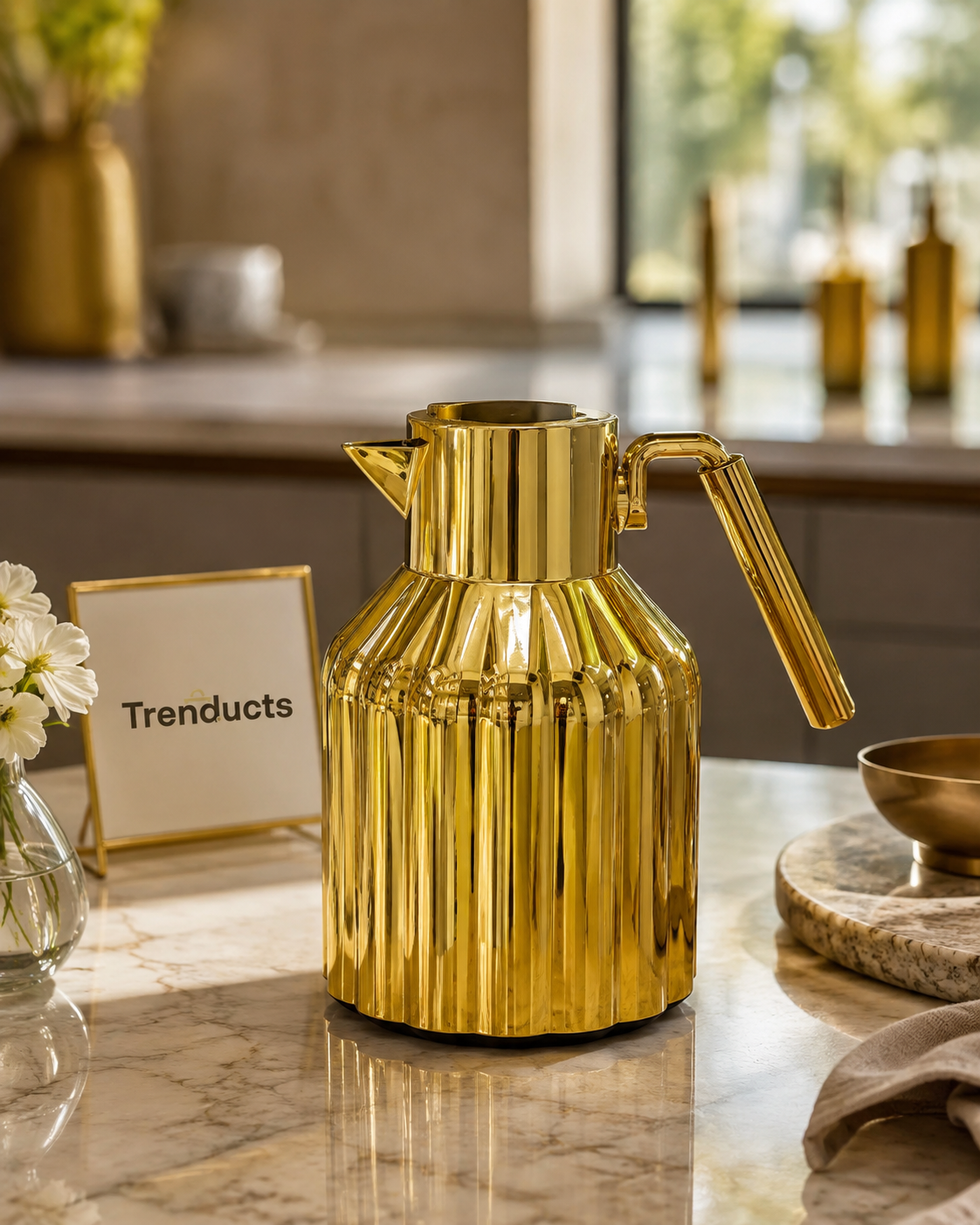 Gold Mirror Vacuum Flask 1L – Ribbed Design