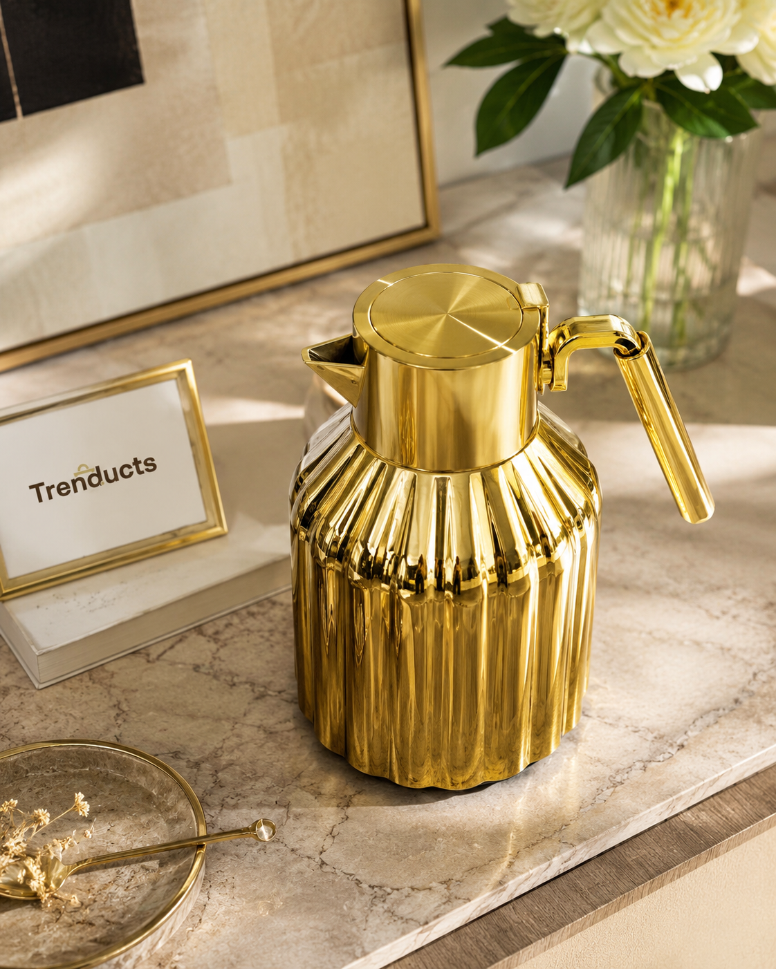 Gold Mirror Vacuum Flask 1L – Ribbed Design