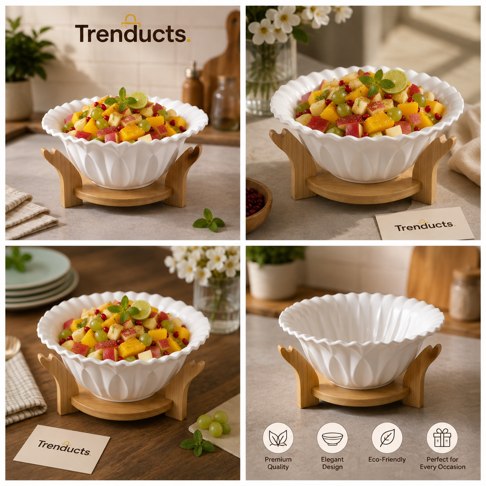Premium Ceramic Bowl with Wooden Stand