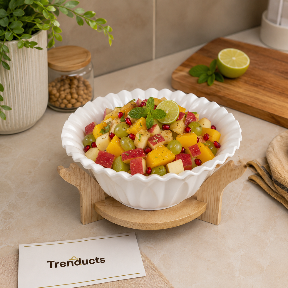 Premium Ceramic Bowl with Wooden Stand