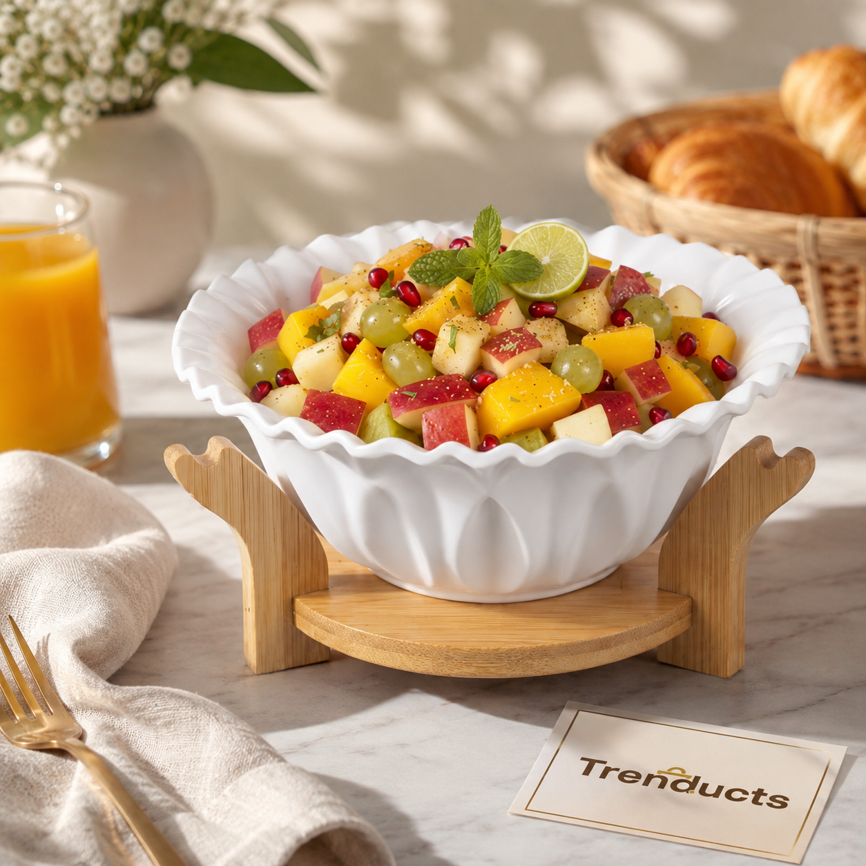 Premium Ceramic Bowl with Wooden Stand