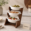 Porcelain 3 Tier Serving Stand with Wooden Frame