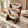 Porcelain 3 Tier Serving Stand with Wooden Frame