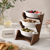 Porcelain 3 Tier Serving Stand with Wooden Frame