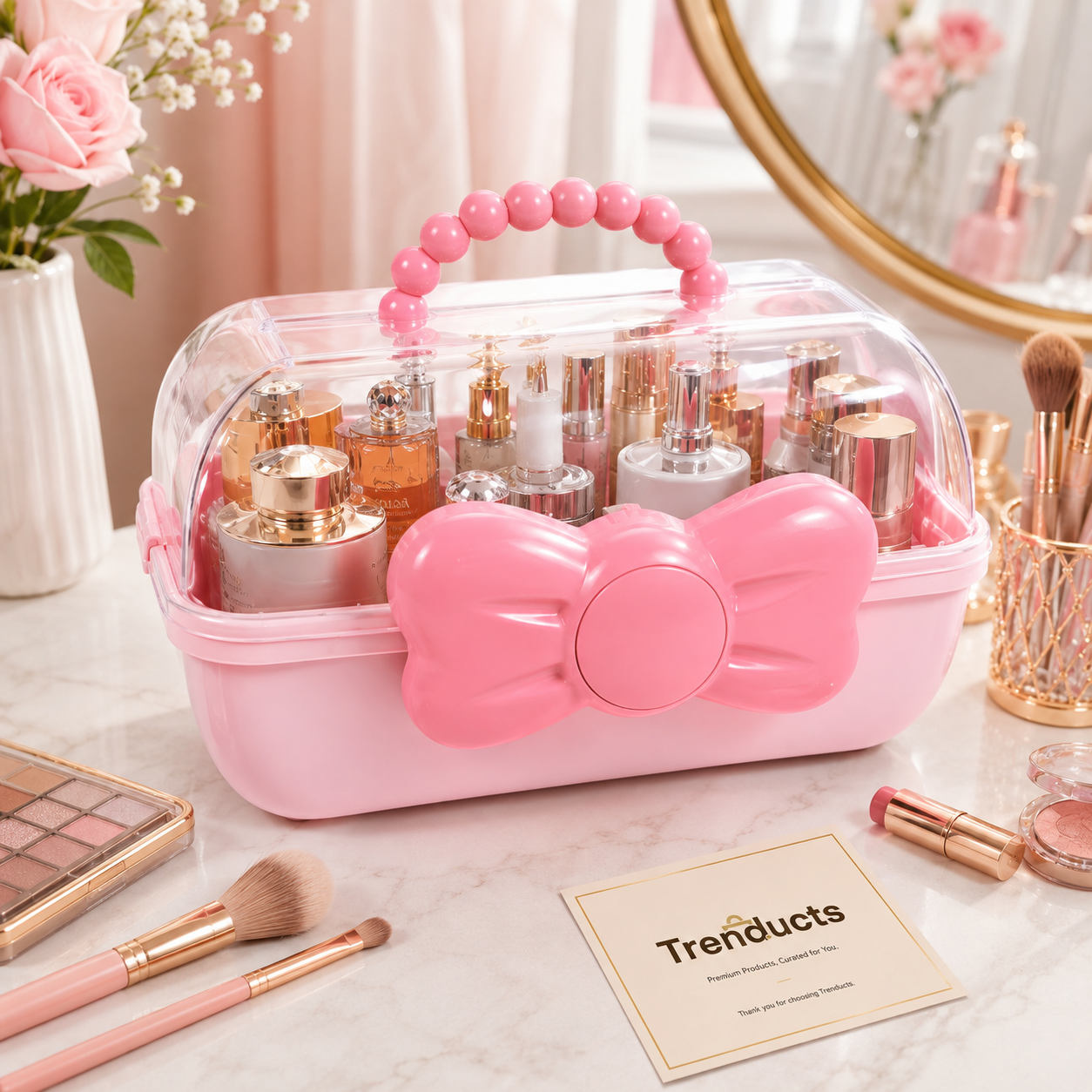 Portable Makeup Organizer with Clear Lid