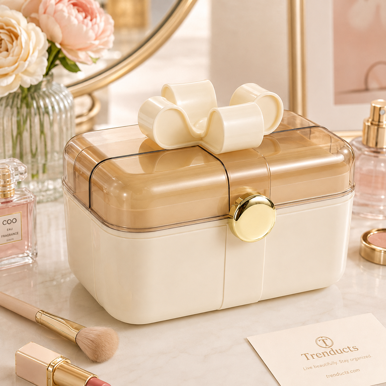 Elegant Makeup Organizer with Lid & Gold Clasp