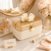 Elegant Makeup Organizer with Lid & Gold Clasp