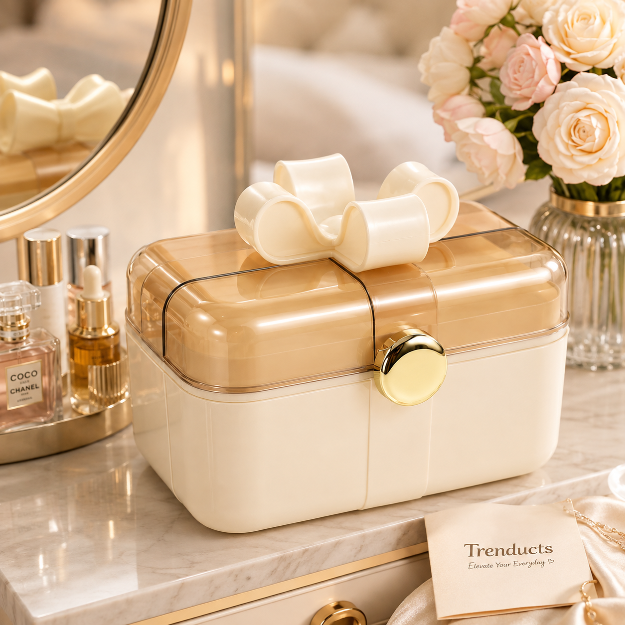 Elegant Makeup Organizer with Lid & Gold Clasp