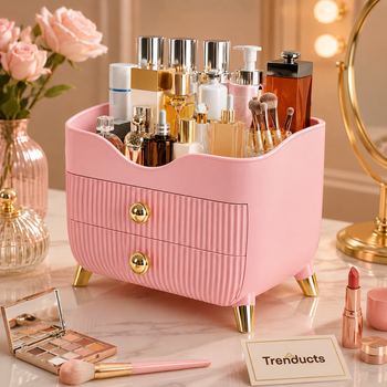 Makeup Organizer with 2 Drawers & Gold Legs – Pink