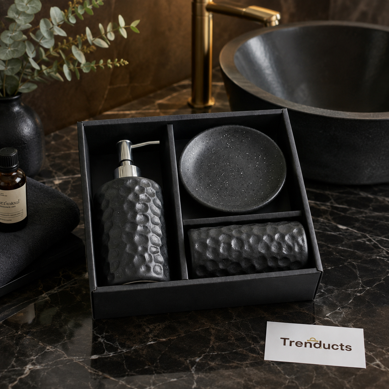 3-Piece Ceramic Bathroom Set – Soap Dispenser, Dish & Tumbler
