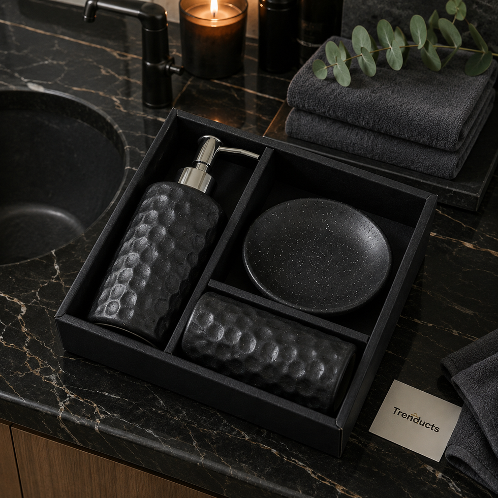 3-Piece Ceramic Bathroom Set – Soap Dispenser, Dish & Tumbler