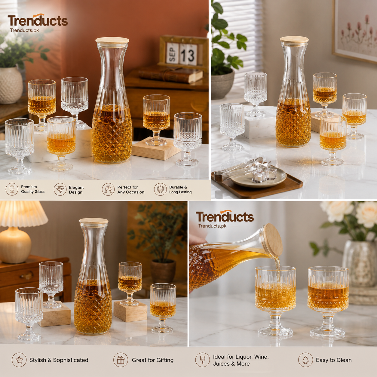 Diamond-Cut Glass Water Set – Carafe & 6 Glasses
