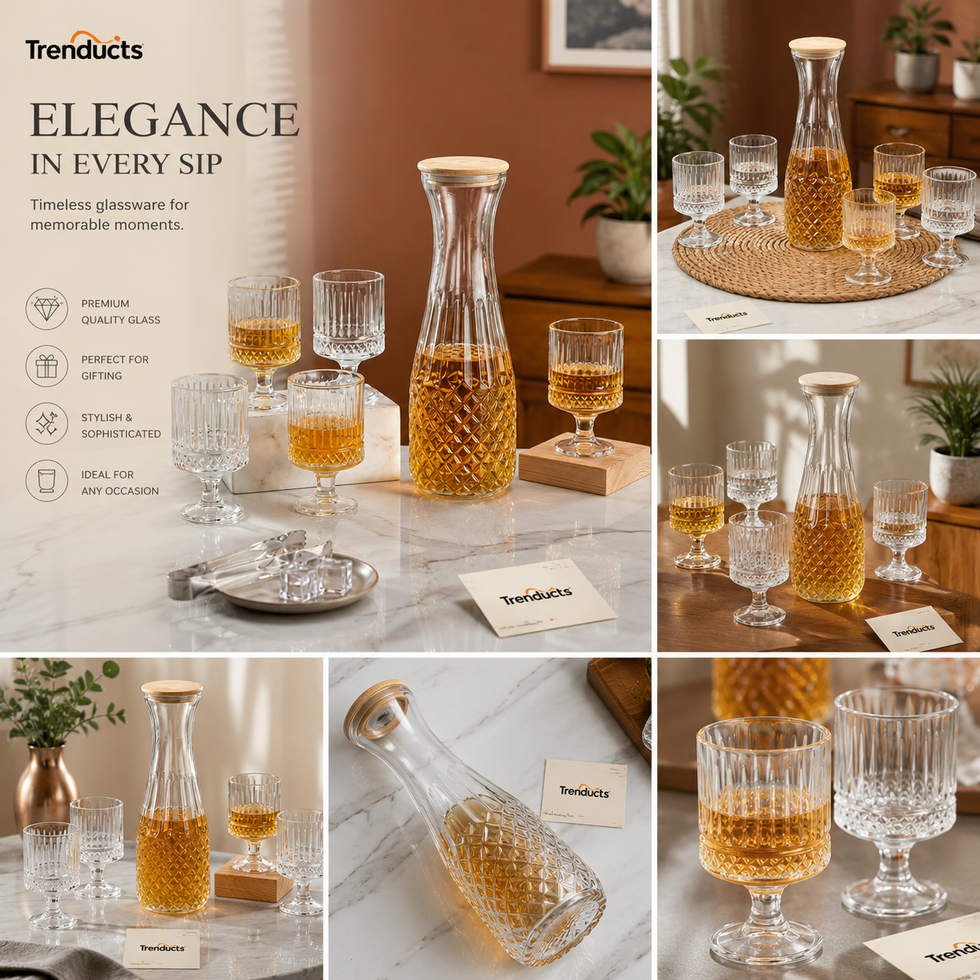 Diamond-Cut Glass Water Set – Carafe & 6 Glasses