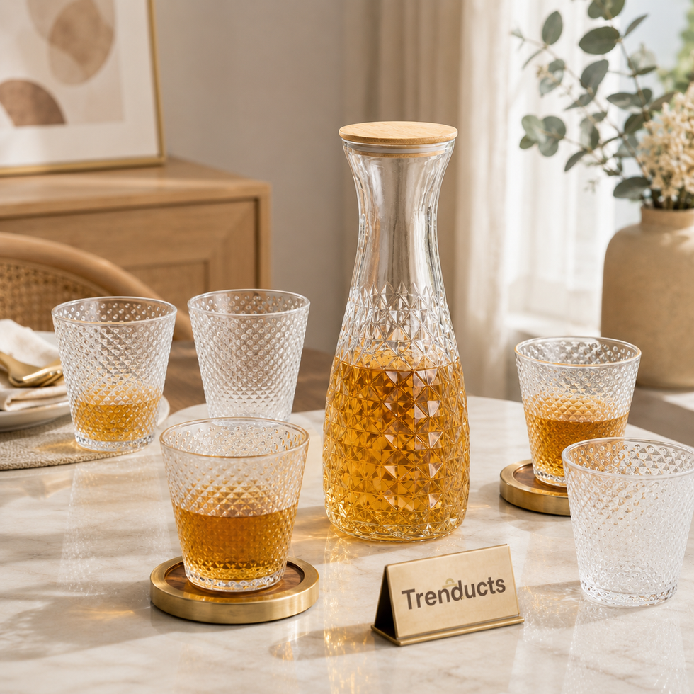 Diamond-Cut Glass Water Set – Carafe & 6 Glasses