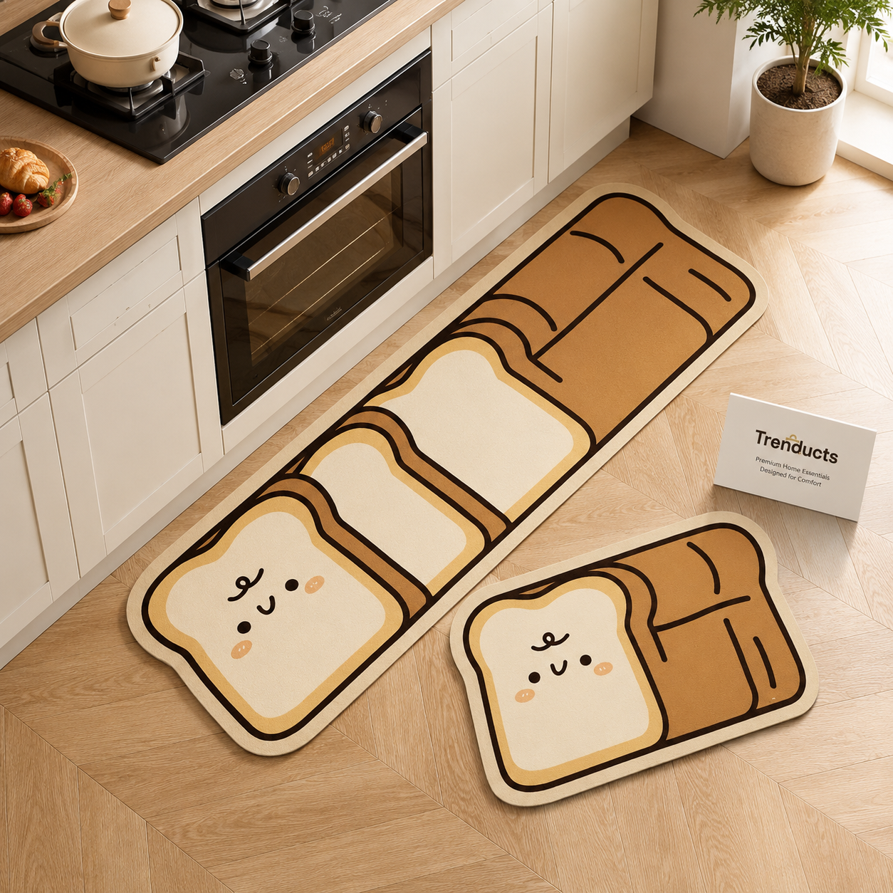 Cute Bread Kitchen Mat Set – 2 Pcs