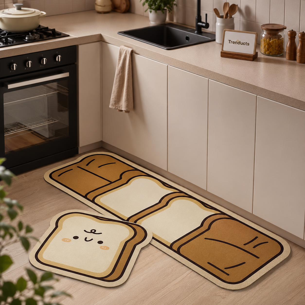 Cute Bread Kitchen Mat Set – 2 Pcs