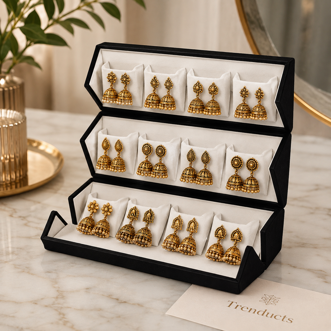 Foldable Velvet Jhumka Organizer Box – 16 Slots