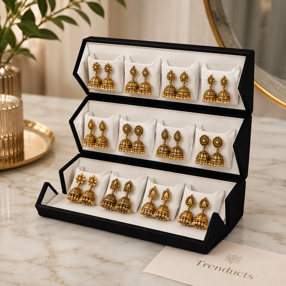 Foldable Velvet Jhumka Organizer Box – 16 Slots