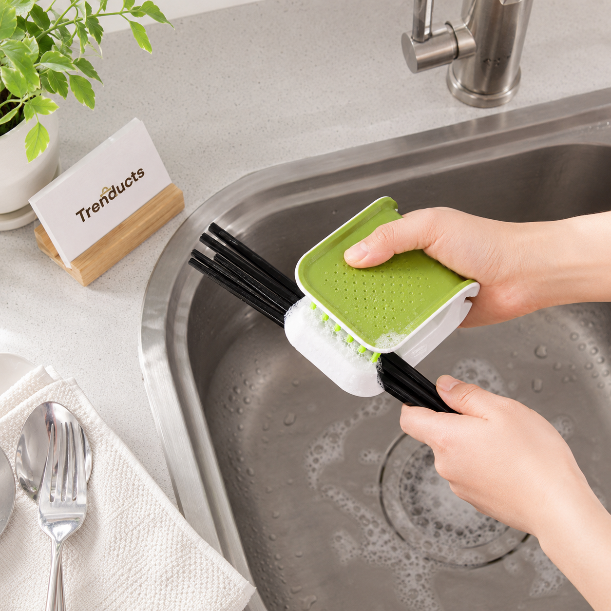 U-Shaped Cutlery Cleaning Brush – Double-Sided Kitchen Knife & Tableware Scrubber