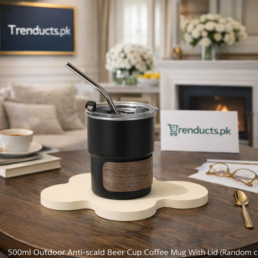 500ml Insulated Outdoor Coffee Mug – Anti-Scald Travel Tumbler with Wood-Grain Grip