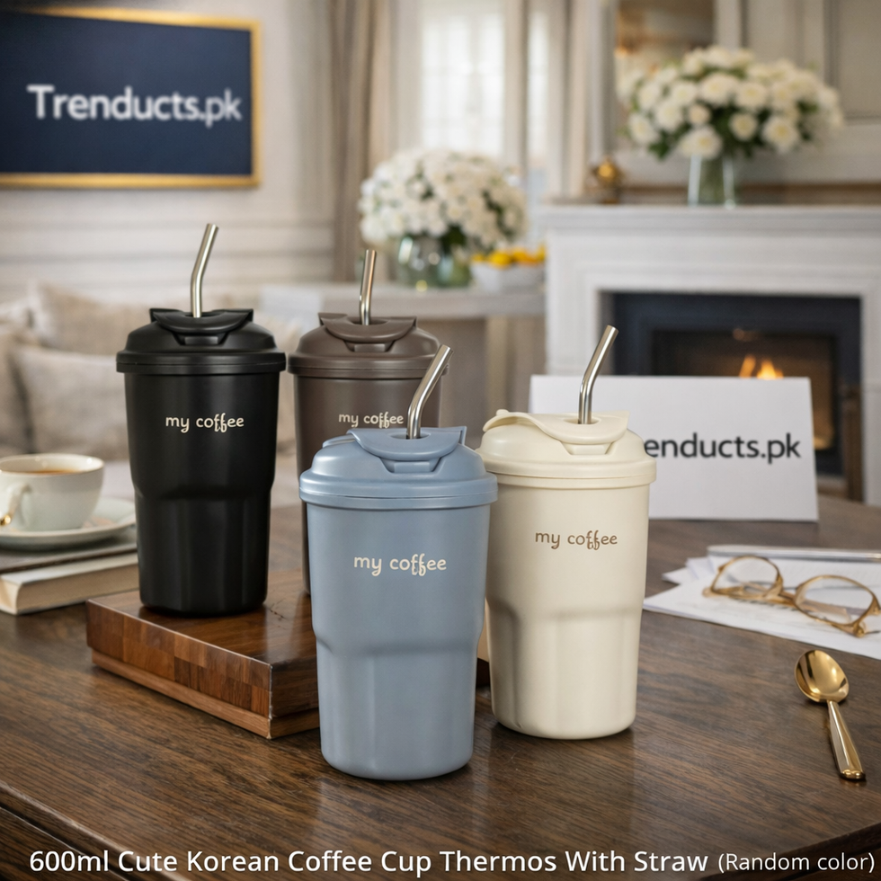 600ml Korean Style Insulated Coffee Thermos – Matte Travel Mug with Straw