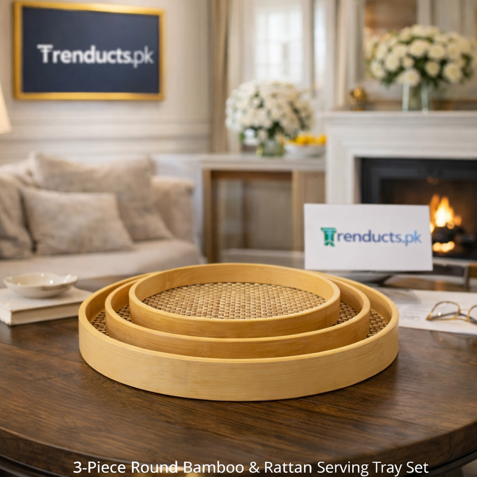 3-Pc Round Bamboo & Rattan Serving Tray Set – Handwoven Decorative Platters