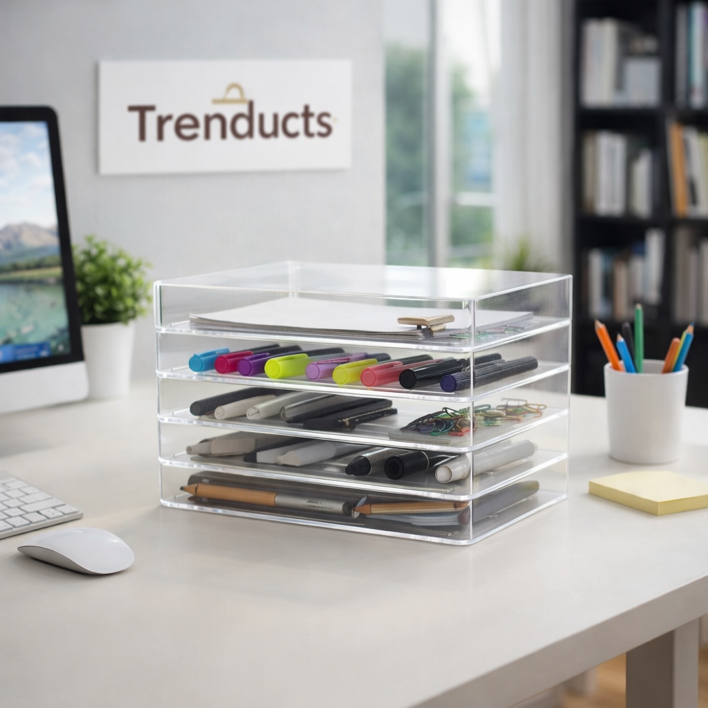 White plastic wall-mounted bathroom shelf with various shampoo bottles and a hanging towel - Trenducts Pakistan