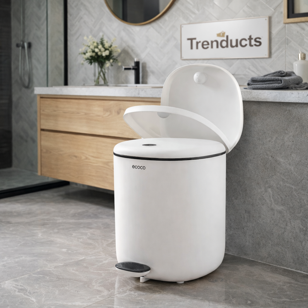 White 11L ECOCO slim pedal trash can with soft-close lid and inner bucket - Trenducts Pakistan