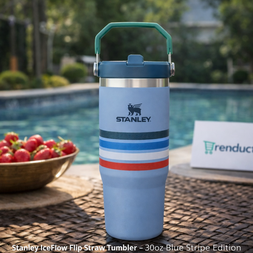 Stanley IceFlow 30oz Cornflower Stripe – Leak-Proof Tumbler MJ