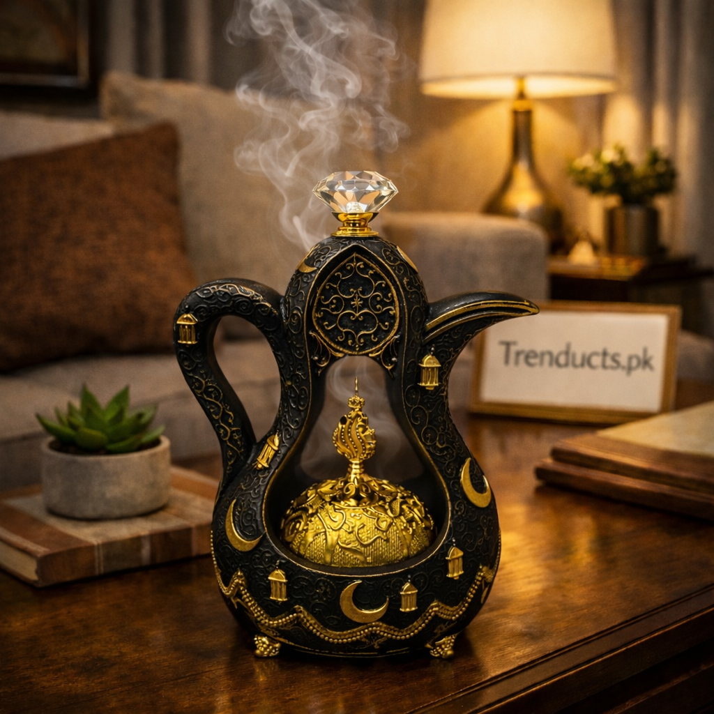 "Premium white porcelain Luban Dan incense burner with traditional lid."

"Ceramic Bakhoor burner for oud and frankincense in a modern Pakistani home."