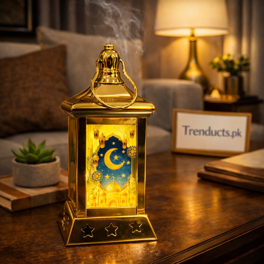 "Antique bronze metal LED lalten with flickering warm light on a garden table."

"Traditional Pakistani decorative lantern with modern LED filament for home decor."