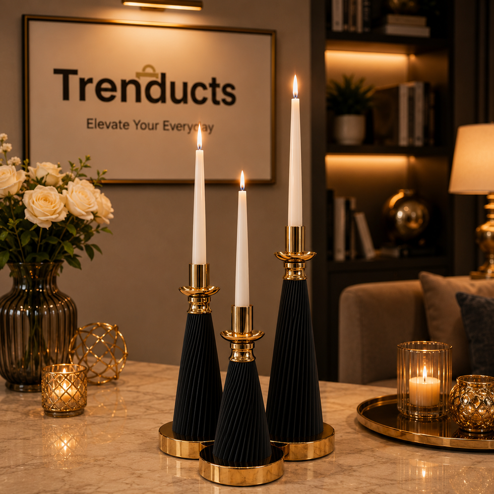 Premium Ribbed Cone Taper Candle Holder Set - Luxury Table Decor