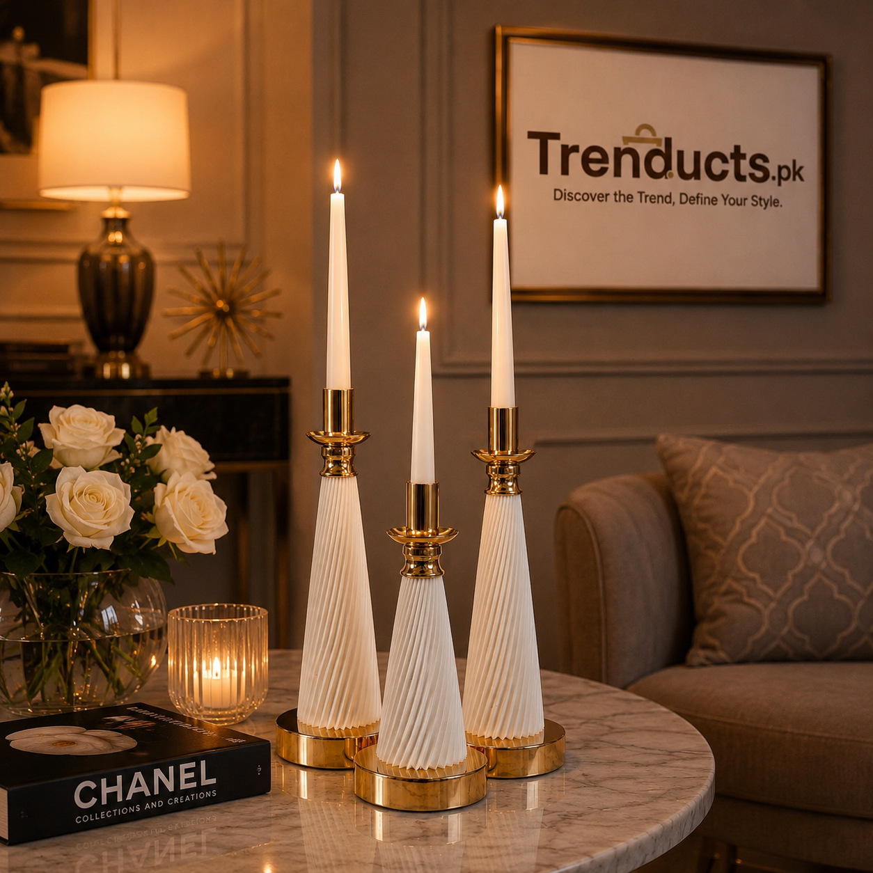 Premium Ribbed Cone Taper Candle Holder Set - Luxury Table Decor