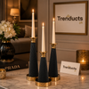 Premium Ribbed Cone Taper Candle Holder Set - Luxury Table Decor