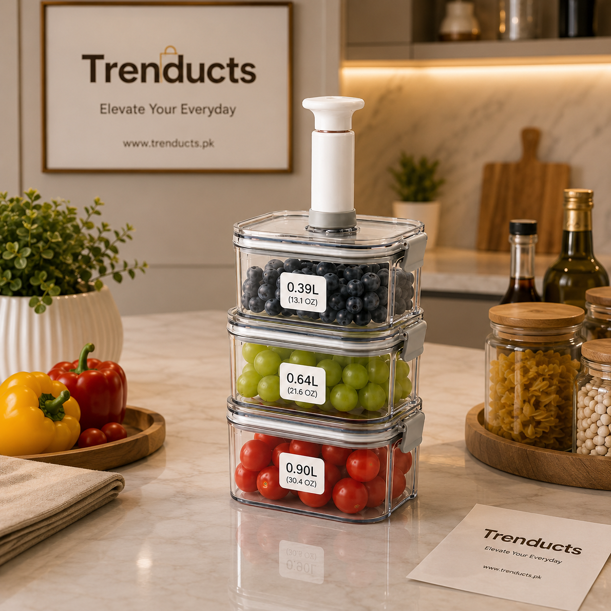 3-Piece Stackable Vacuum Sealed Acrylic Container Set with Pump