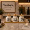 Ceramic Coffee Sugar Tea Jar Set with Bamboo Tray