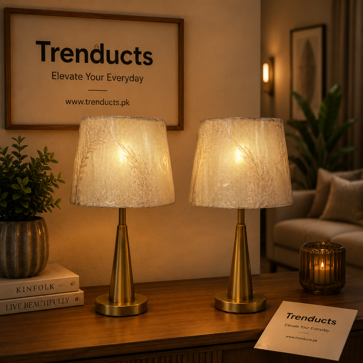 Modern Tapered Metallic Gold Bedside Lamp (each)