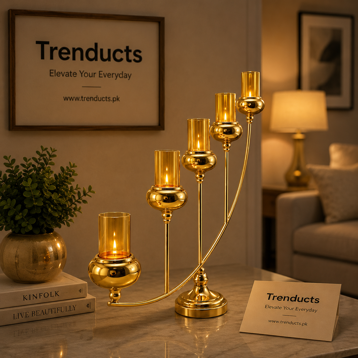 Luxury 5-Cup Curved Gold Candelabra - Elegant Candle Stand