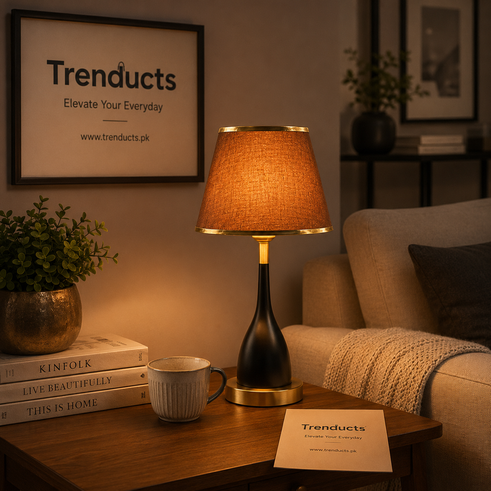 Matte Black & Gold Teardrop Table Lamp
